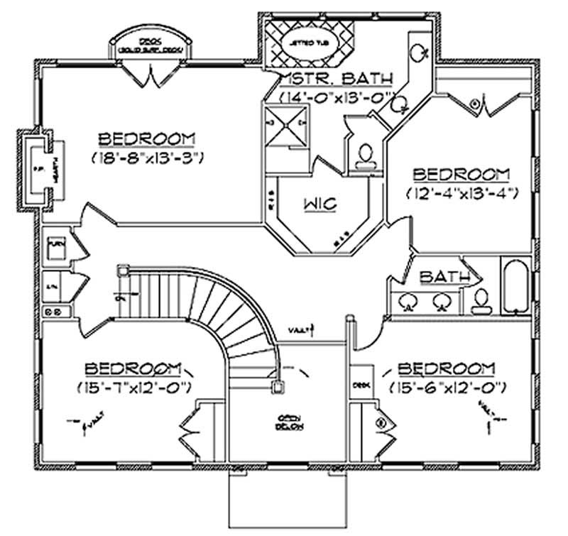 Floor Plan Second Story of Colonial Plan #135-1244