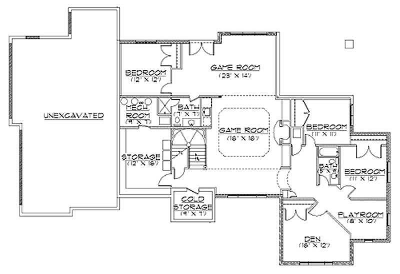Floor Plan Basement of European Plan #135-1245