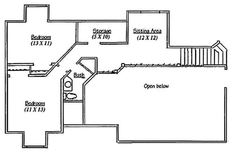 Floor Plan Second Story of European Plan #135-1247