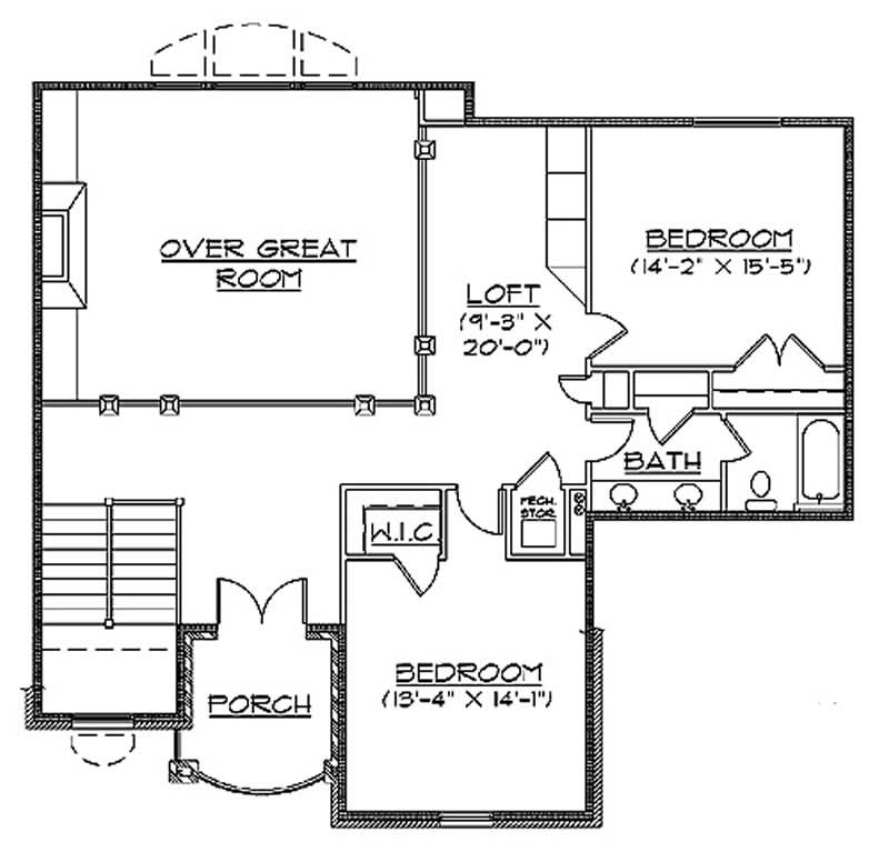 Floor Plan Second Story of European Plan #135-1248