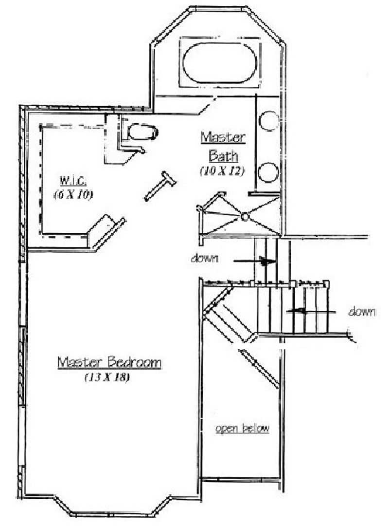 Floor Plan Second Story of European Plan #135-1249