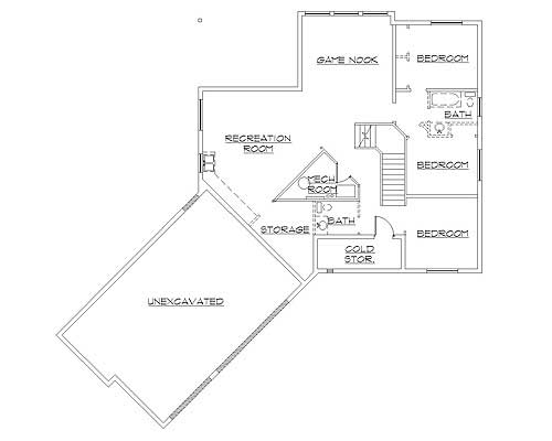 Floor Plan Basement of Cape Cod Plan #135-1253