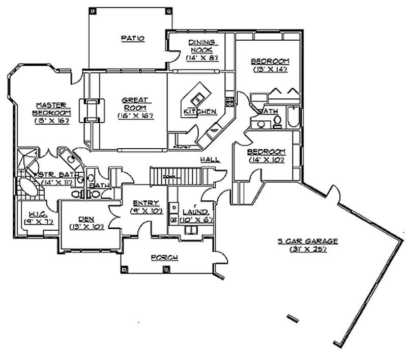 Floor Plan First Story of European Plan #135-1271