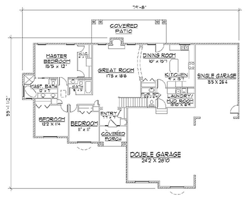 Floor Plan First Story of European Plan #135-1277