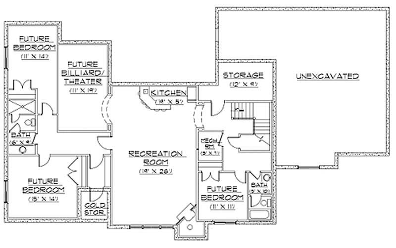 Floor Plan Basement of European Plan #135-1286
