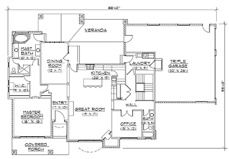 Floor Plan First Story of European Plan #135-1286