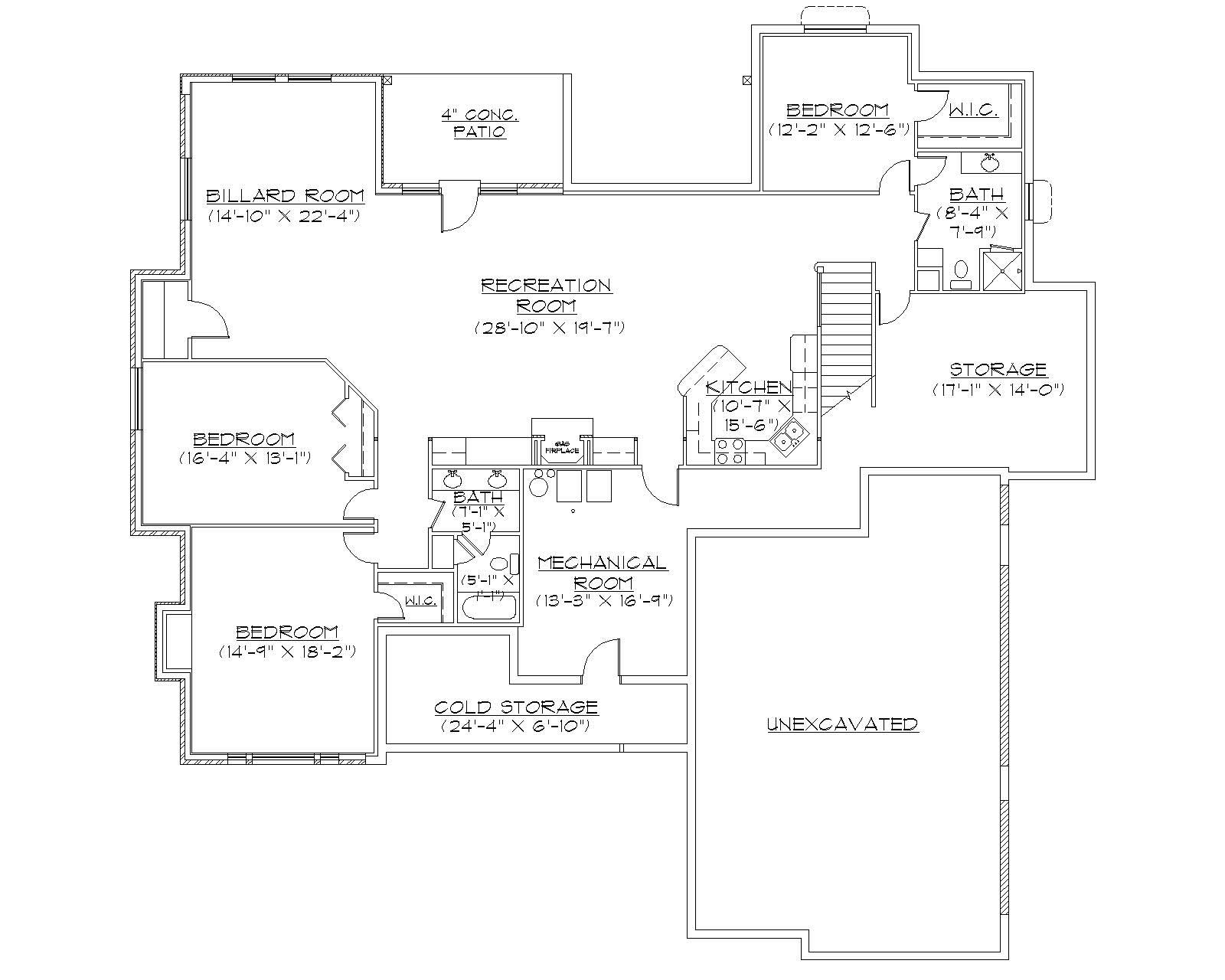 Floor Plan Basement of European Plan #135-1292