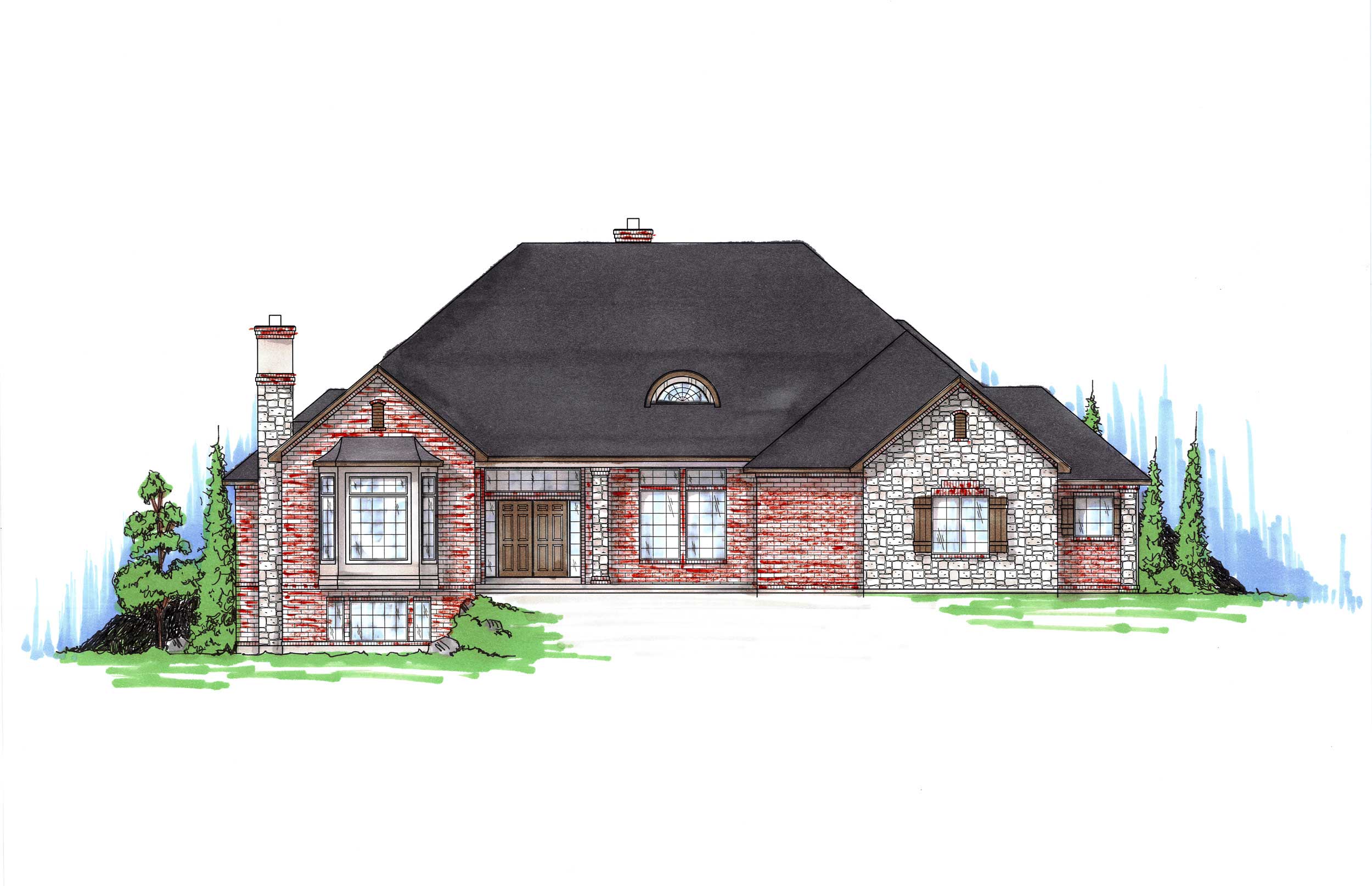 Home Plan Front Elevation of this 4-Bedroom,3068 Sq Ft Plan -135-1292