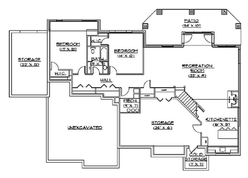 Floor Plan Basement of European Plan #135-1295