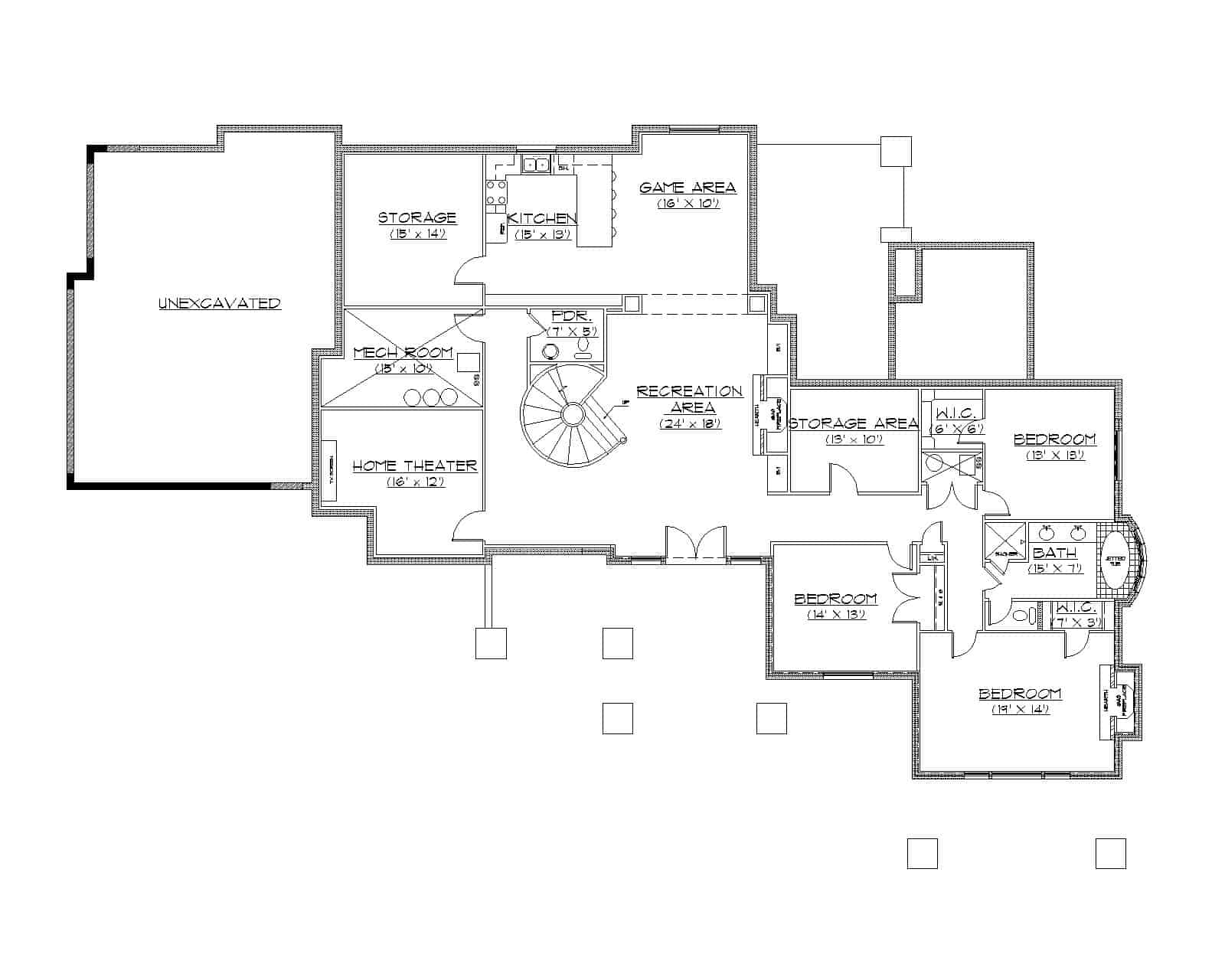 Floor Plan Basement of Country Plan #135-1297