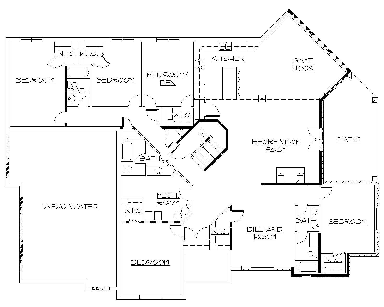 Floor Plan Basement of European Plan #135-1298