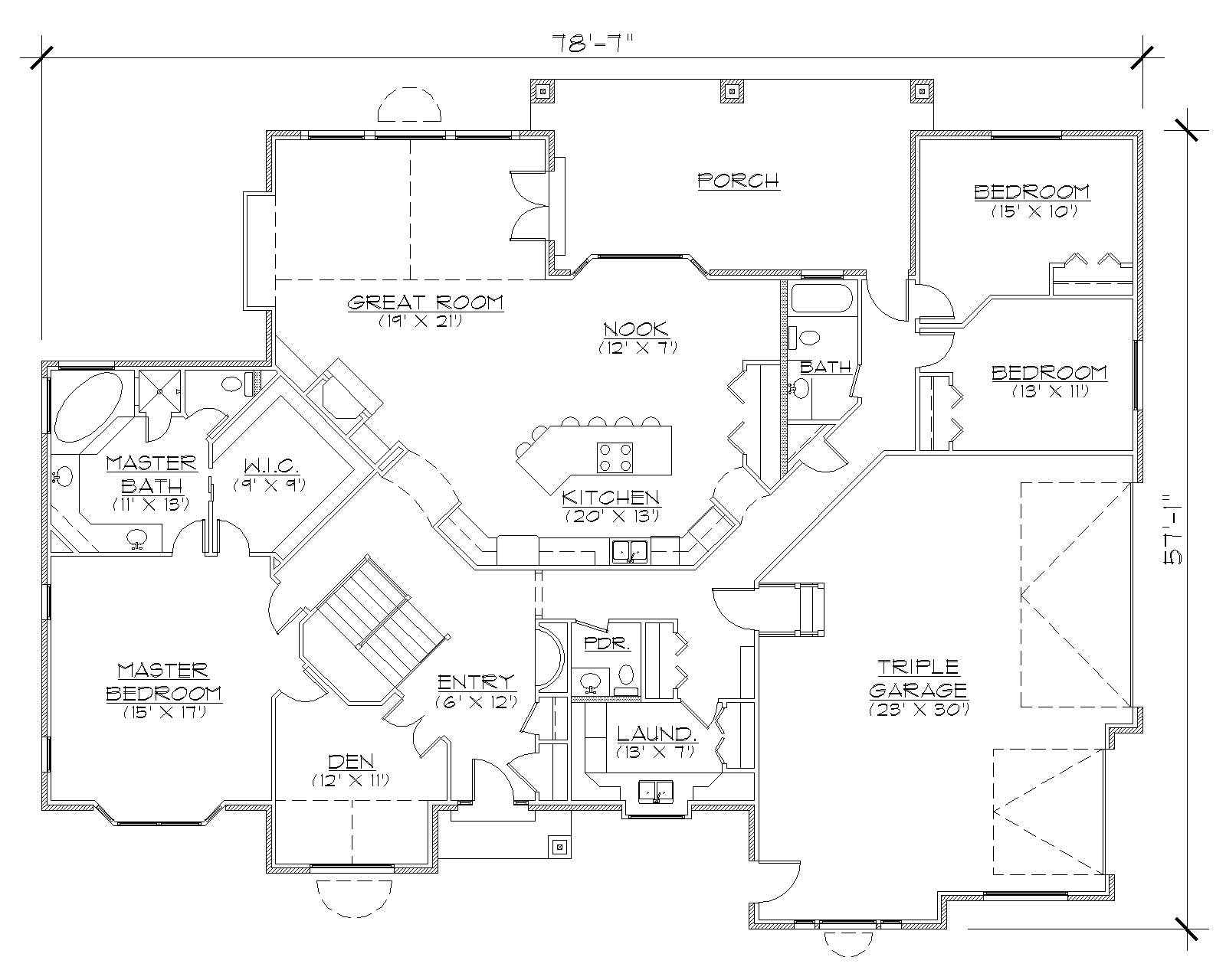 Floor Plan First Story of European Plan #135-1305