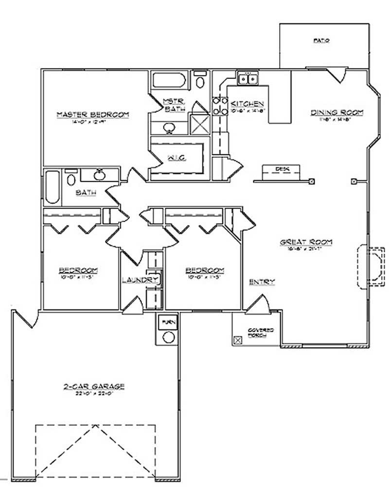 Floor Plan First Story of Ranch Plan #135-1328