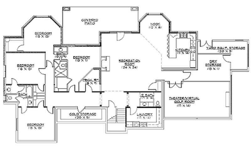Floor Plan Basement of European Plan #135-1330