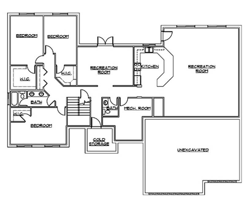 Floor Plan Basement of European Plan #135-1331