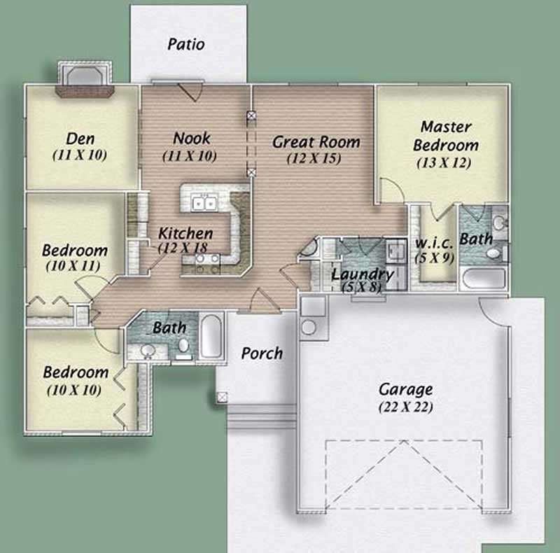 Floor Plan First Story of Country Plan #135-1342