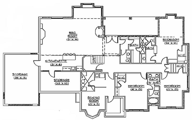 Floor Plan Basement of European Plan #135-1347