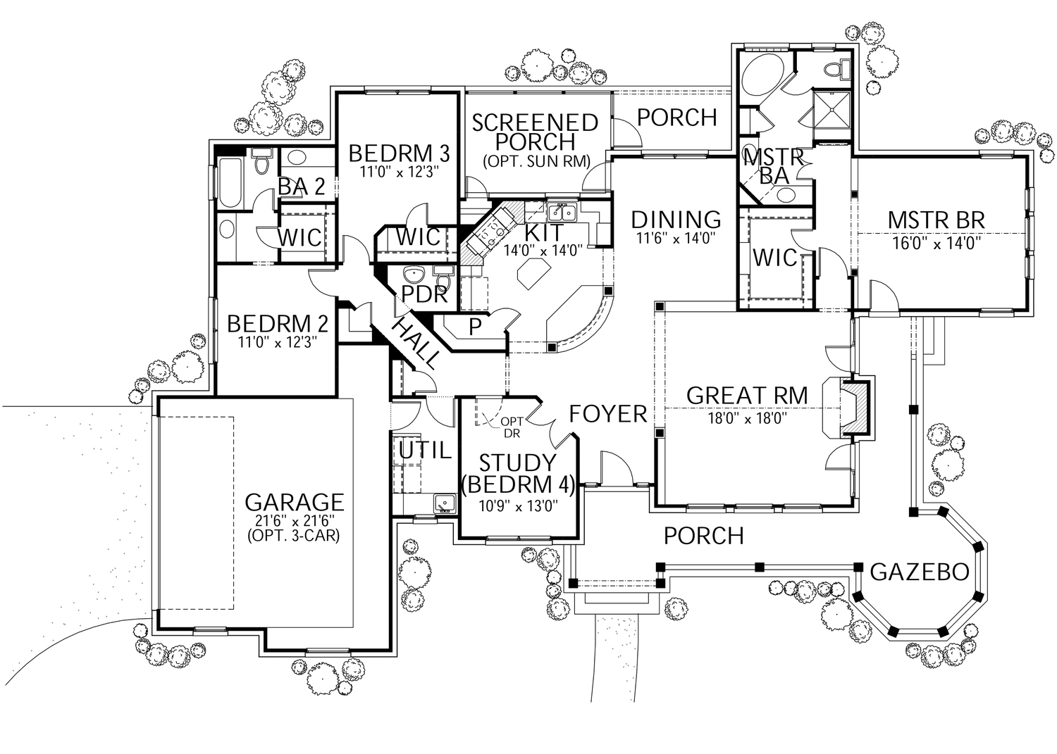Floor Plan First Story of Ranch Plan #136-1000