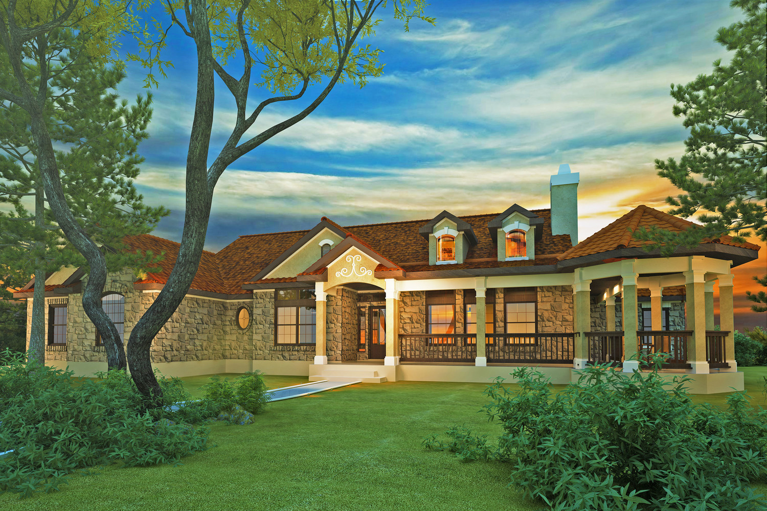 Front View of this 4-Bedroom, 2184 Sq Ft Plan - 136-1000