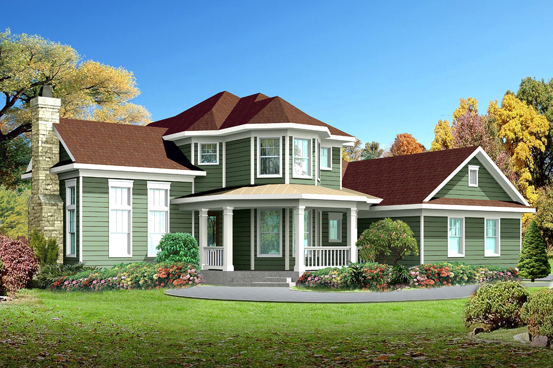 Front elevation of Victorian home (ThePlanCollection: House Plan #136-1001)