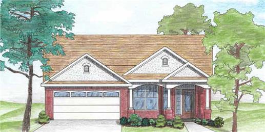 Home Plan Front Elevation of this 3-Bedroom,1342 Sq Ft Plan -136-1005