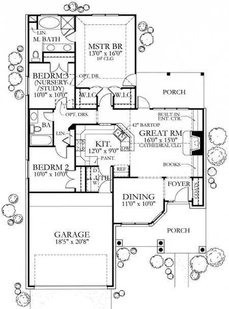 Floor Plan First Story of Texas Style Plan #136-1005