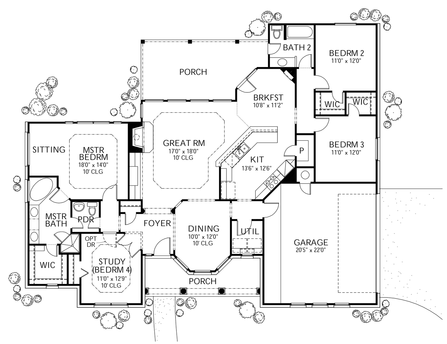 Floor Plan First Story of French Plan #136-1009