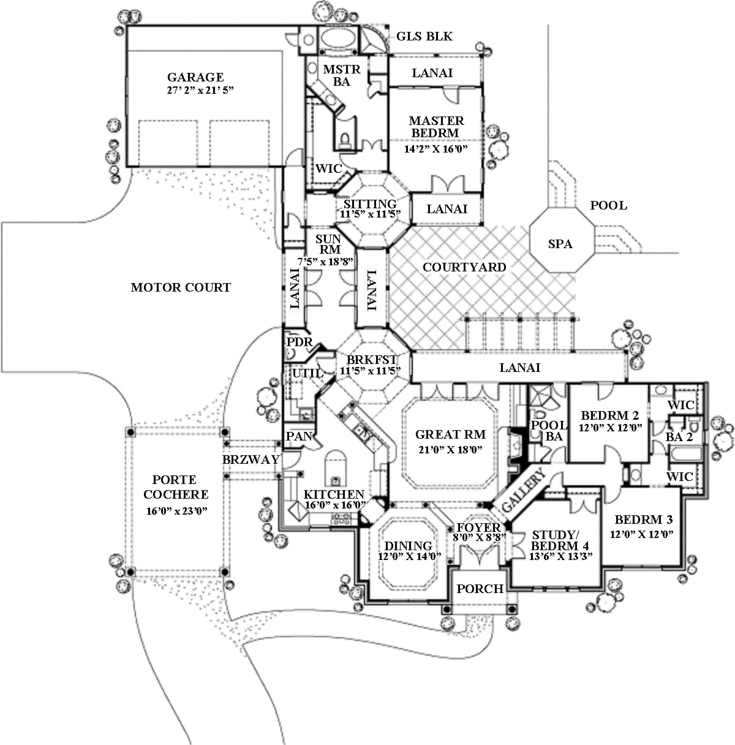 Floor Plan First Story of Mediterranean Plan #136-1012