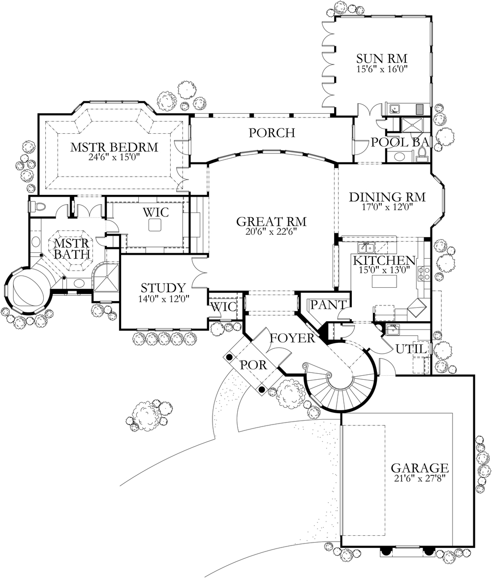 Floor Plan First Story of French Plan #136-1014