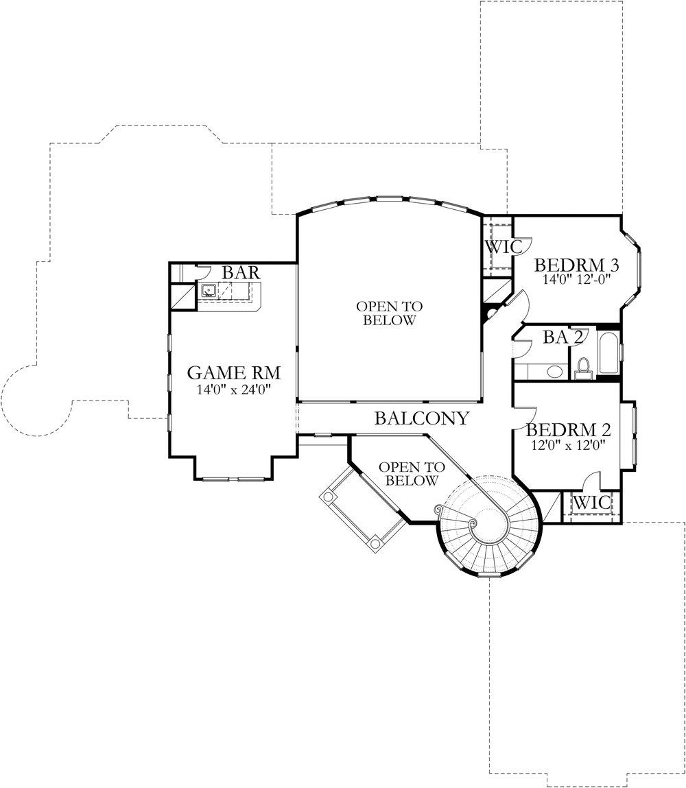 Floor Plan Second Story of French Plan #136-1014