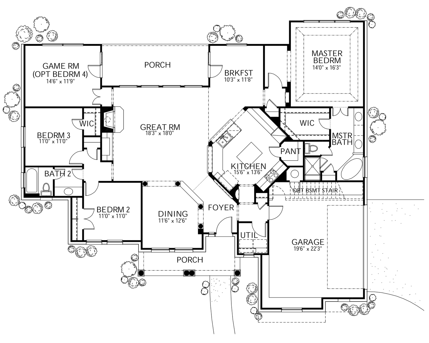 Floor Plan First Story of French Plan #136-1015