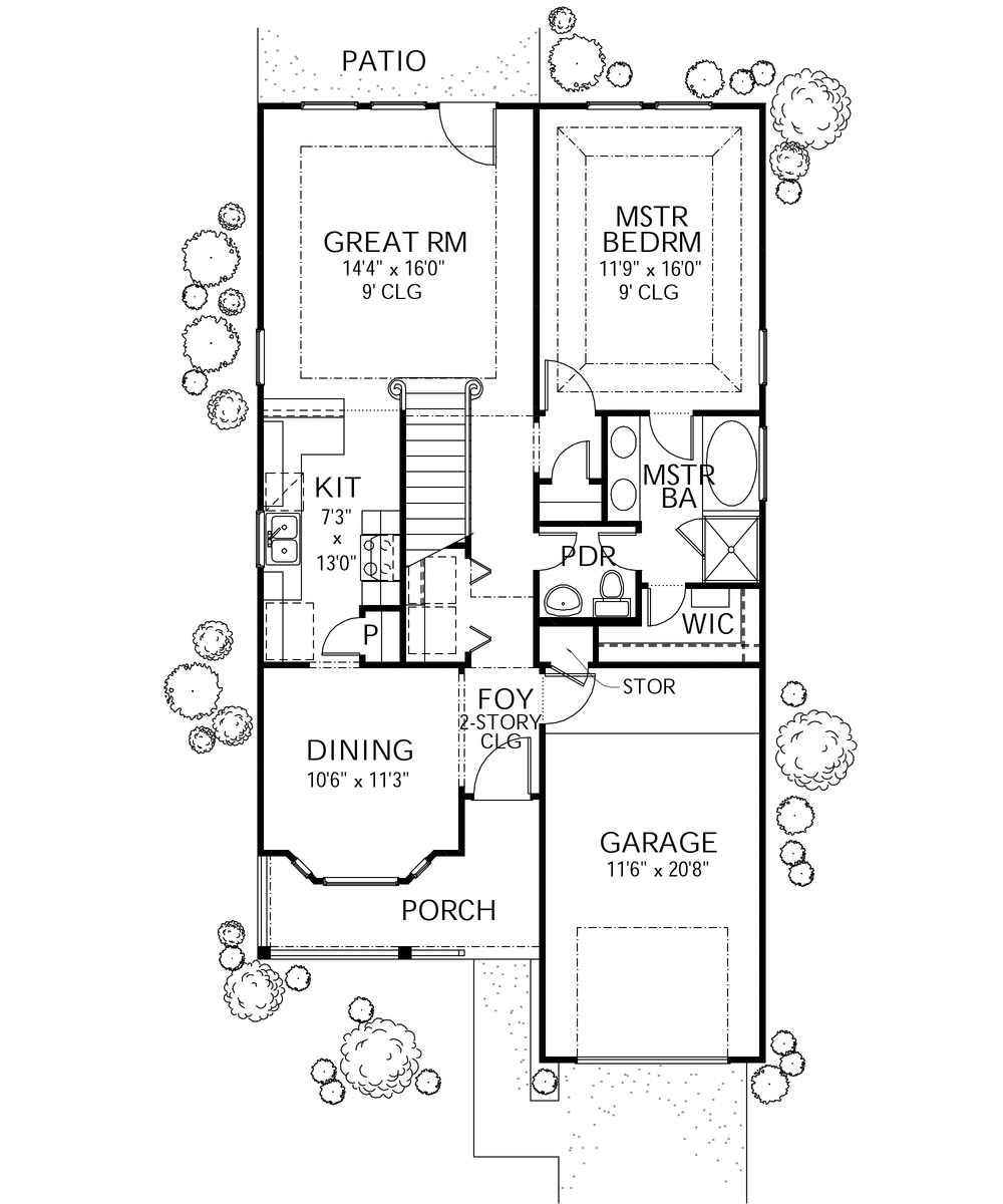 Floor Plan First Story of Country Plan #136-1016