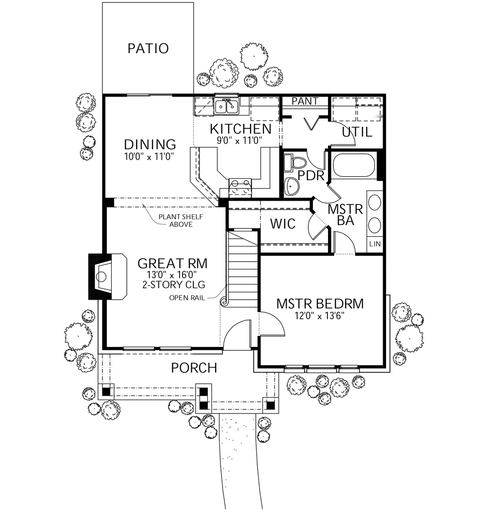 Floor Plan First Story of Country Plan #136-1020