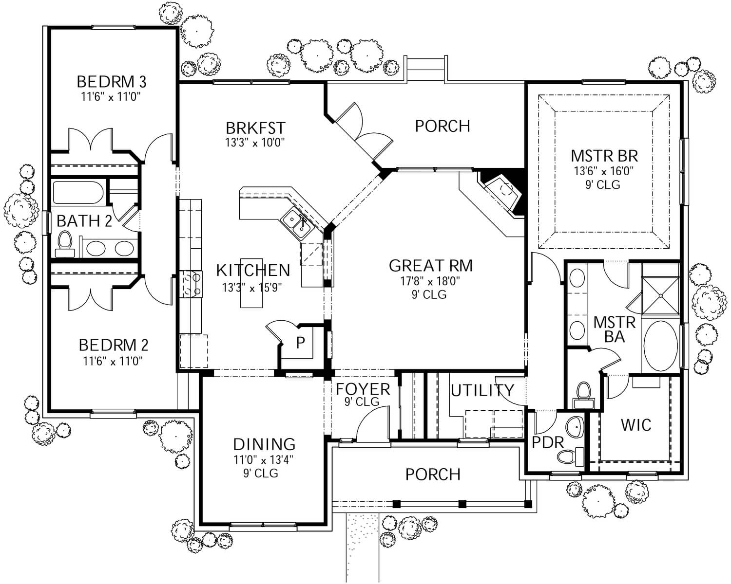 Floor Plan First Story of Ranch Plan #136-1026