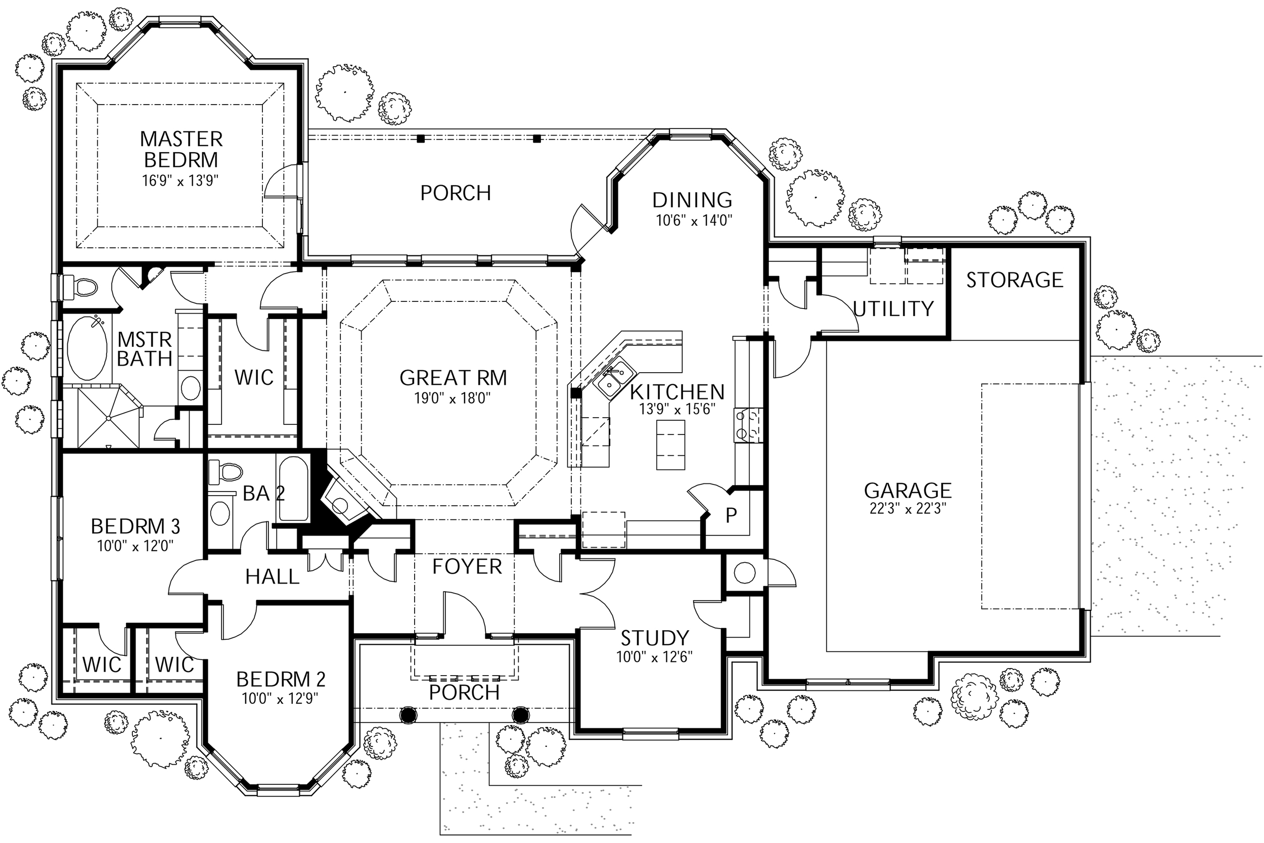 Floor Plan First Story of Texas Style Plan #136-1029