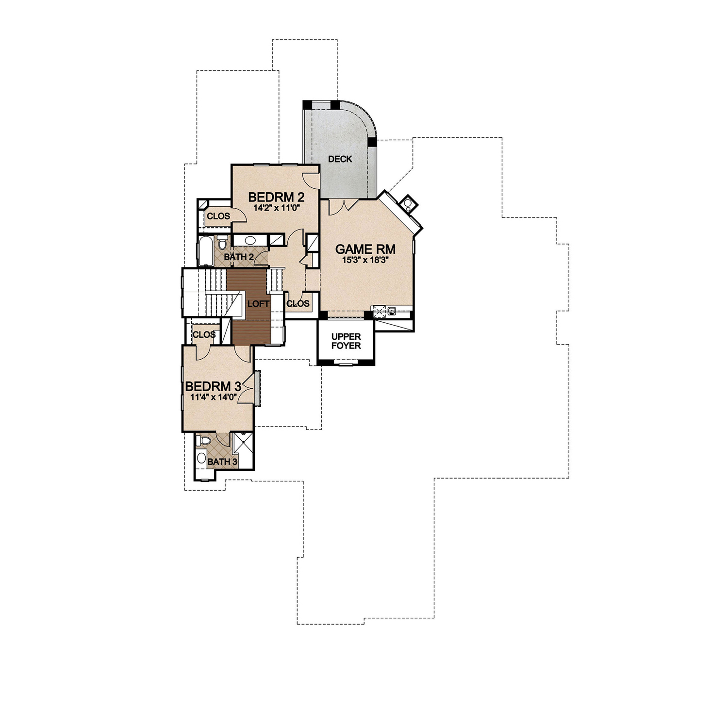 Floor Plan Second Story of Texas Style Plan #136-1030