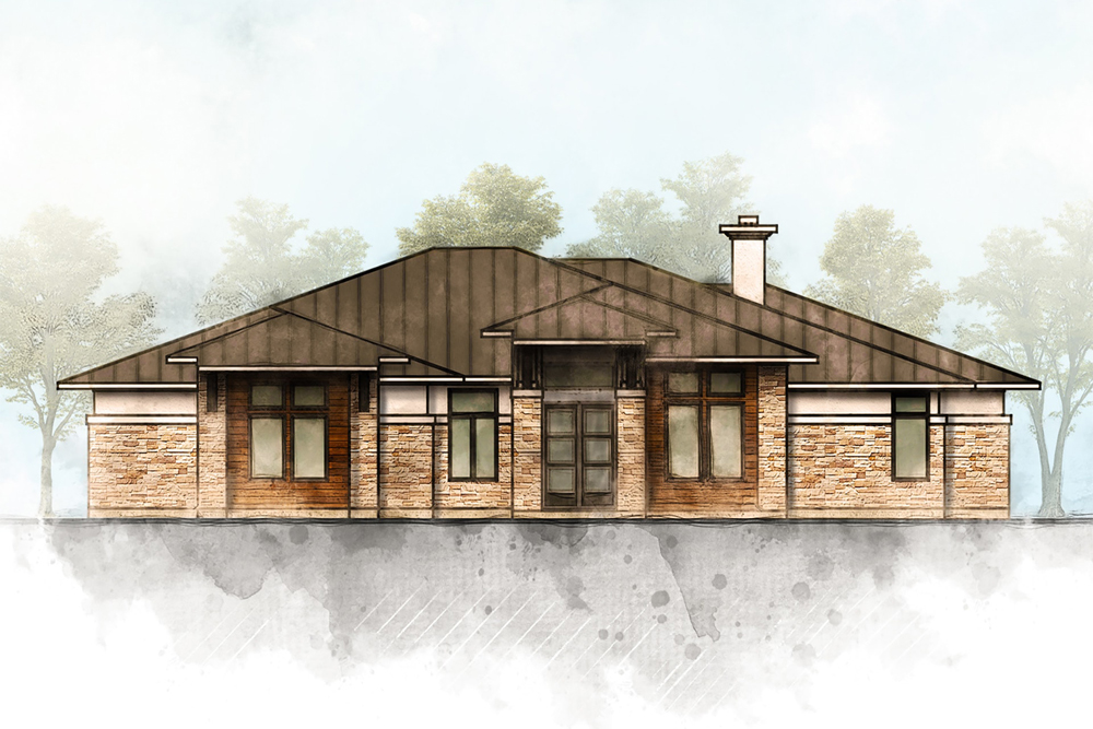 color endering of Contemporary home plan (ThePlanCollection: House Plan #136-1033)