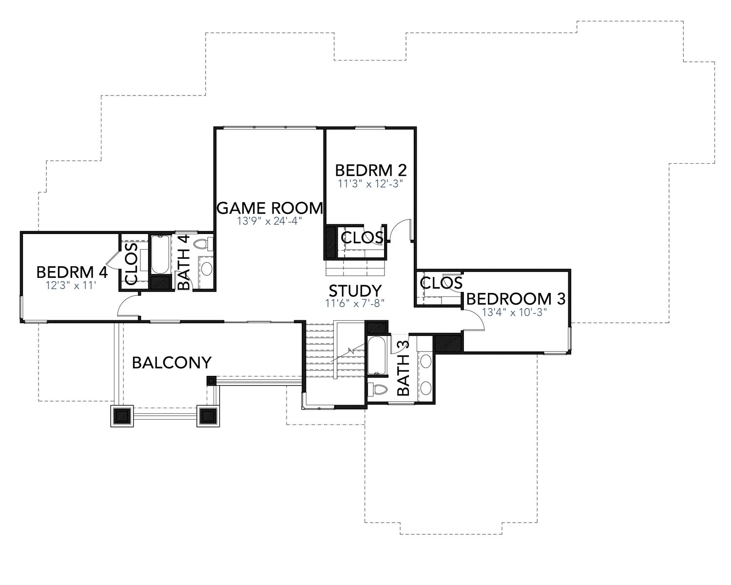 Floor Plan Second Story of Contemporary Plan #136-1035