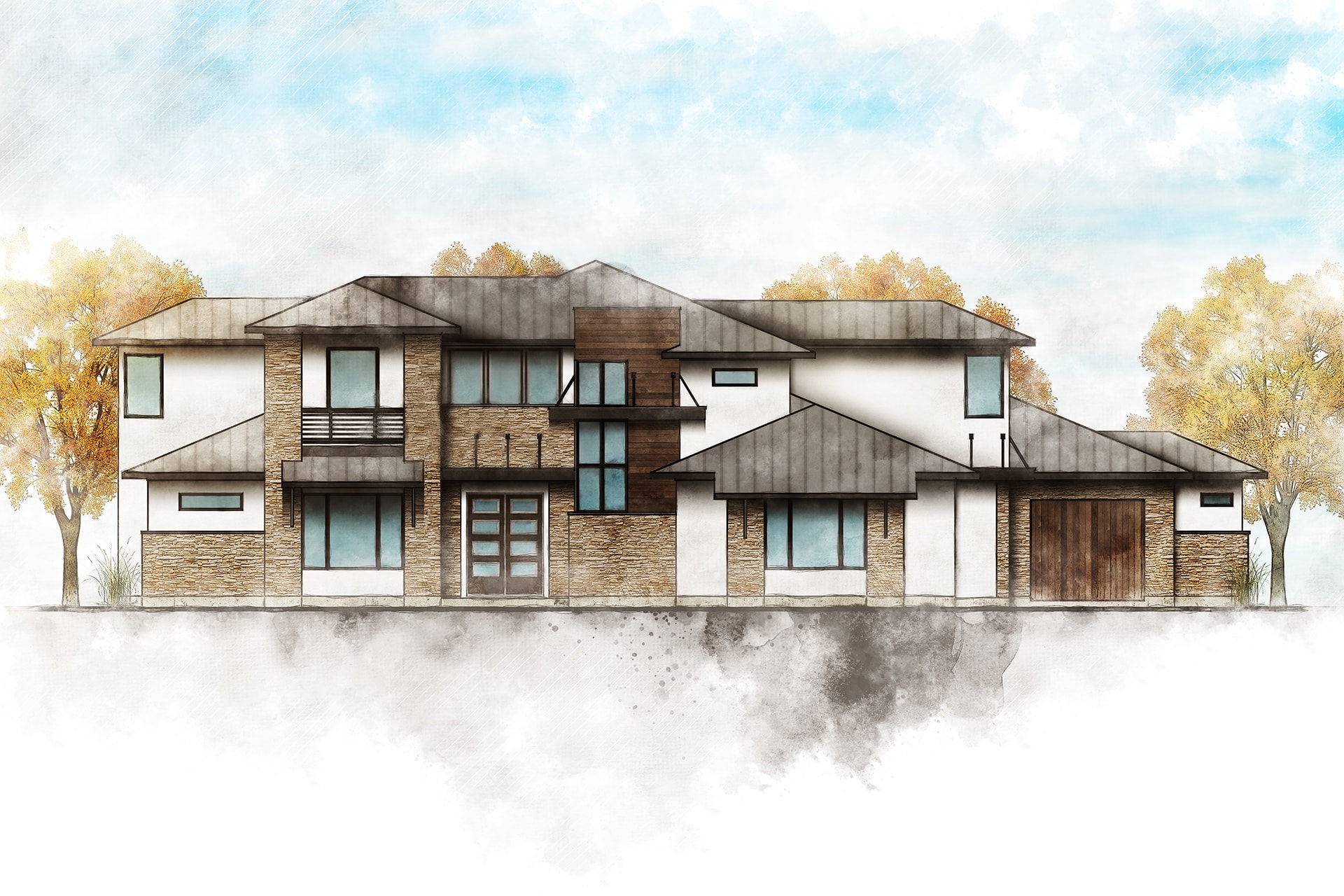 Front elevation of Contemporary home (ThePlanCollection: House Plan #136-1035)