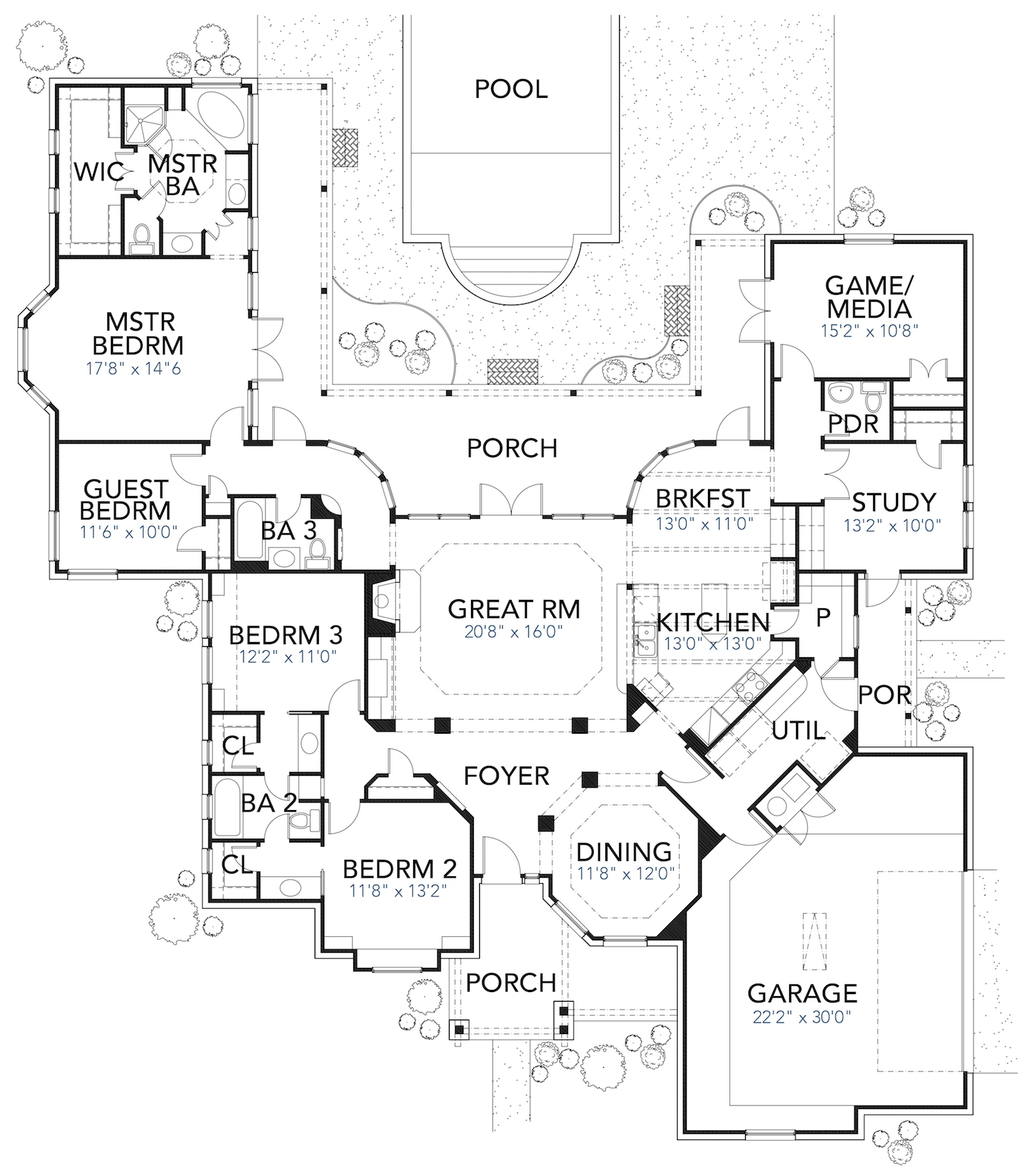 Floor Plan First Story of Ranch Plan #136-1037