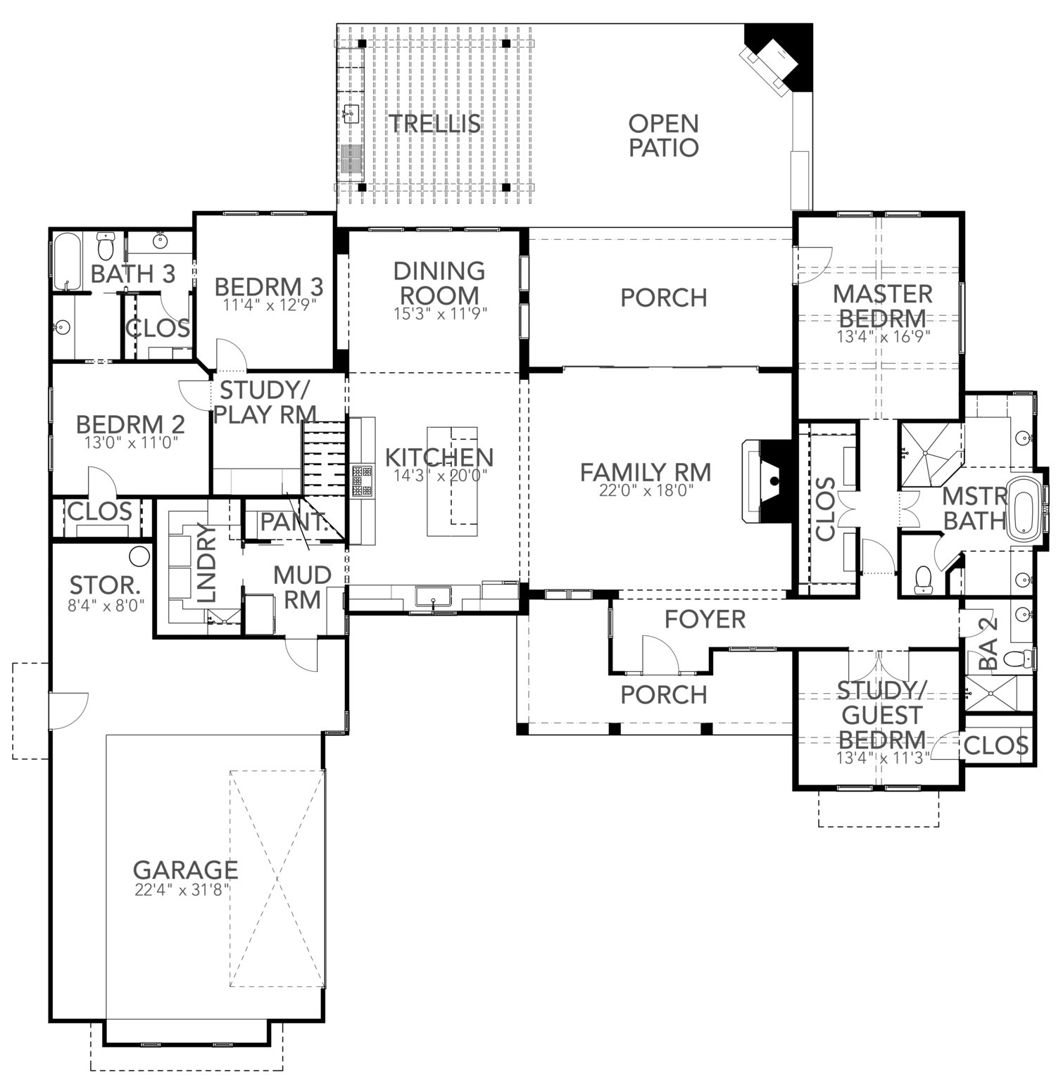 Floor Plan First Story of Farmhouse Plan #136-1038