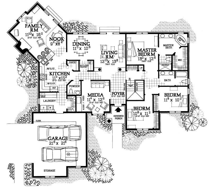 Floor Plan First Story of Ranch Plan #137-1000
