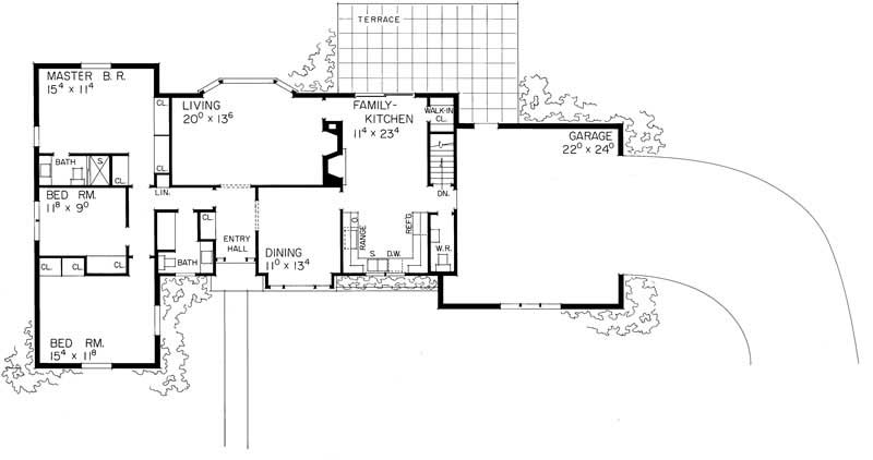 Floor Plan First Story of Ranch Plan #137-1013