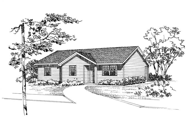 Home Plan Front Elevation of this 3-Bedroom,982 Sq Ft Plan -137-1015