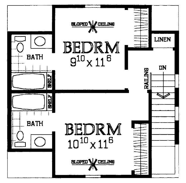 Floor Plan Second Story of Country Plan #137-1023