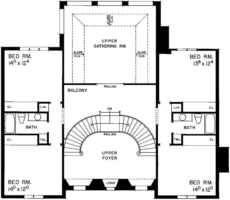 Floor Plan Second Story of Mediterranean Plan #137-1035