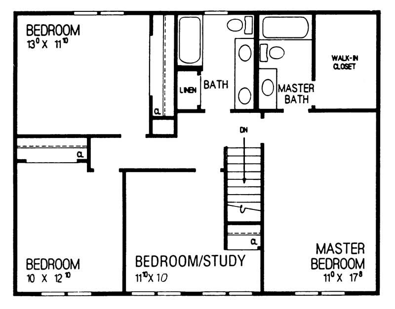 Floor Plan Second Story of Colonial Plan #137-1089