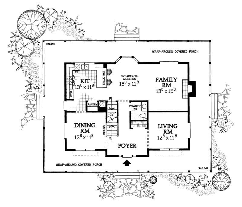 Floor Plan First Story of Country Plan #137-1118