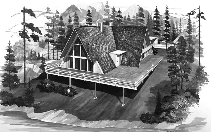 This is a black and white rendering of these great Vacation Home Plans # 17282