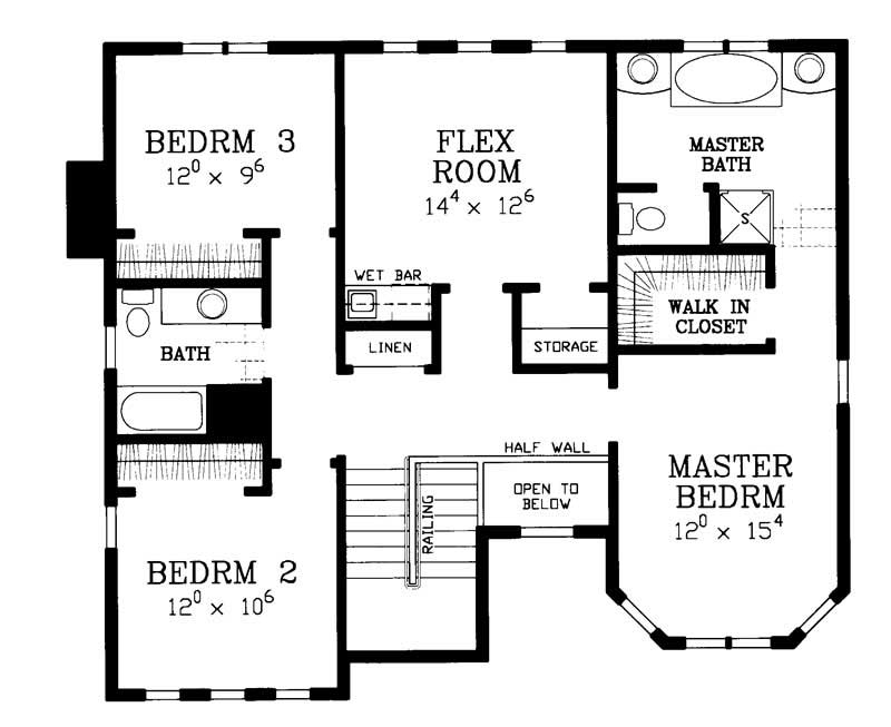 Floor Plan Second Story of Mediterranean Plan #137-1123